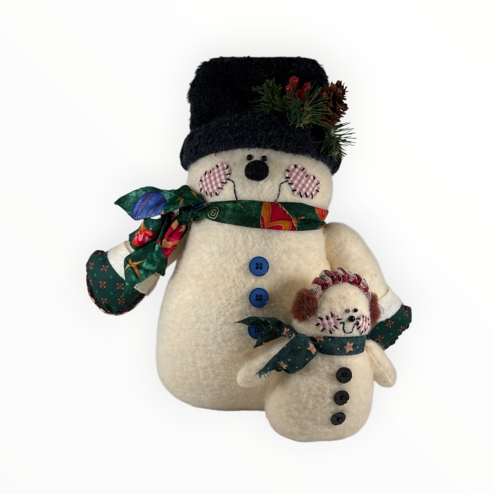 Unbranded Primitive Snowman Plush Decor Large Cream Black Excellent 12in Rustic